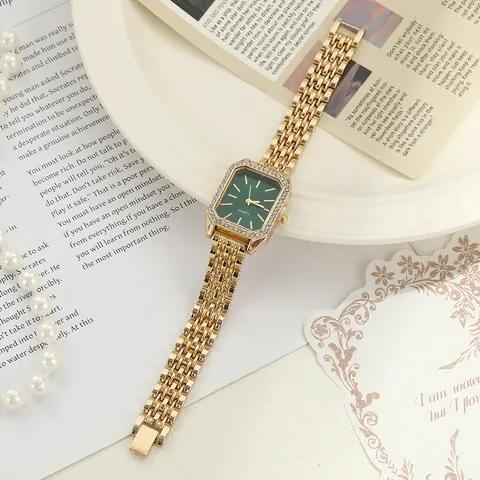 Women's Square Quartz Watch Rhinestone Bezel Alloy Steel Band Elegant Korean Minimalist Rectangular Wristwatch Gift