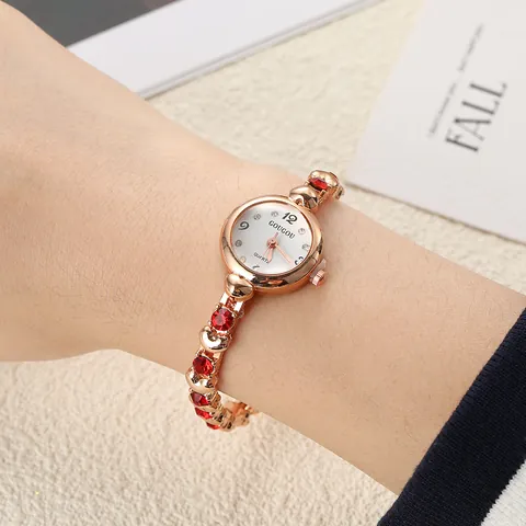 Fashion Women Bracelet Watch Rose Gold Silver Alloy Rhinestone Heart Link Chain Quartz Wristwatch Luxury Jewelry Gift