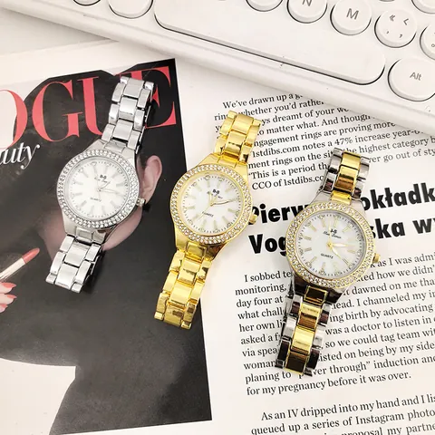 Rhinestone Encrusted Quartz Watch Hip Hop Fashion Zinc Alloy Adjustable Steel Band Decorative Wrist Watch For Men Women