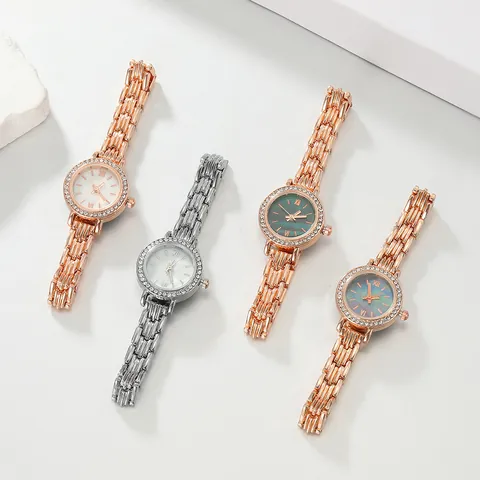 Women Luxury Alloy Rhinestone Bracelet Watch Quartz Movement Roman Numerals Elegant Fashion Jewelry Wristwatch For Daily Casual Office
