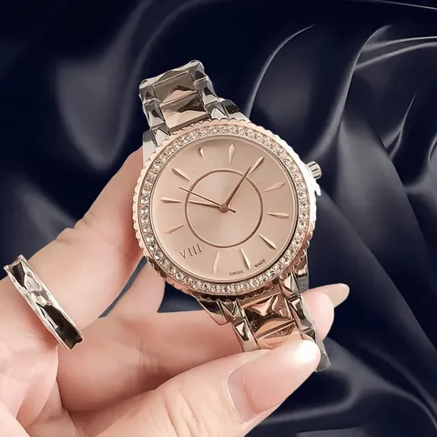 Vintage Women's Quartz Watch With Rhinestone Bezel Alloy Chain Strap Fashion Dress Wristwatch For Ladies Elegant Timepiece