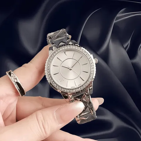 Vintage Women's Quartz Watch With Rhinestone Bezel Alloy Chain Strap Fashion Dress Wristwatch For Ladies Elegant Timepiece