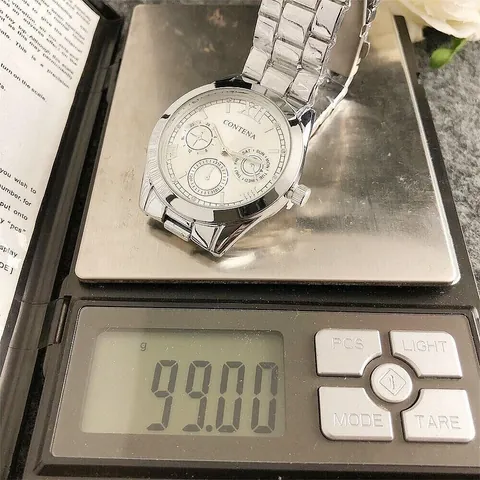 CONTENA Men Business Fashion Quartz Watch Three-Eye Pointer Dial Alloy Stainless Steel Band Roman Numeral Calendar Wristwatch