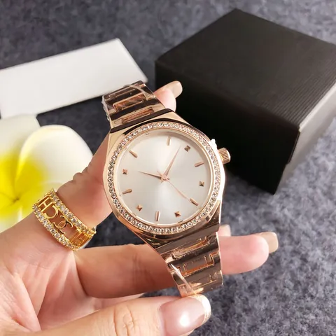Elegant Fashion Women Watch Rhinestone Inlaid White Dial Alloy Steel Band Ladies Quartz Wristwatch Gift For Her Trendy