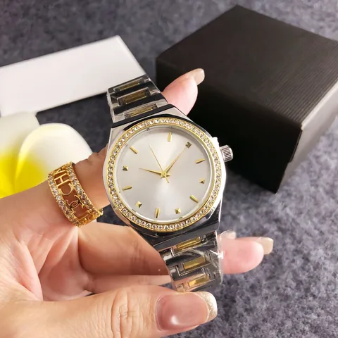 Elegant Fashion Women Watch Rhinestone Inlaid White Dial Alloy Steel Band Ladies Quartz Wristwatch Gift For Her Trendy