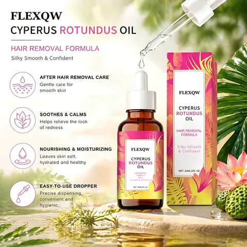Huile de Souchet FLEXQW Soin Après Épilation Essence Liquide Apaisante et Hydratante Formule Naturelle Douce pour le Corps des Femmes