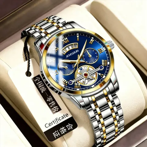 Πολυτελές Ανδρικό Ρολόι Χαλαζία Στυλ Tourbillon Σκελετός Καντράν Αδιάβροχο Φωτεινό Ημερομηνία Λουράκι από Ανοξείδωτο Ατσάλι Επαγγελματικό Casual Ρολόι Χειρός