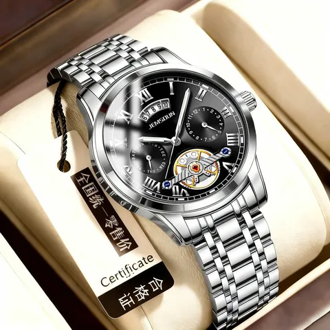 Πολυτελές Ανδρικό Ρολόι Χαλαζία Στυλ Tourbillon Σκελετός Καντράν Αδιάβροχο Φωτεινό Ημερομηνία Λουράκι από Ανοξείδωτο Ατσάλι Επαγγελματικό Casual Ρολόι Χειρός