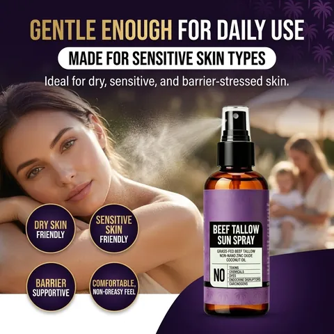 Spray Solaire au Suif de Bœuf Écran Solaire Minéral Naturel Avec Oxyde de Zinc Non Nano Huile de Coco Peau Sensible