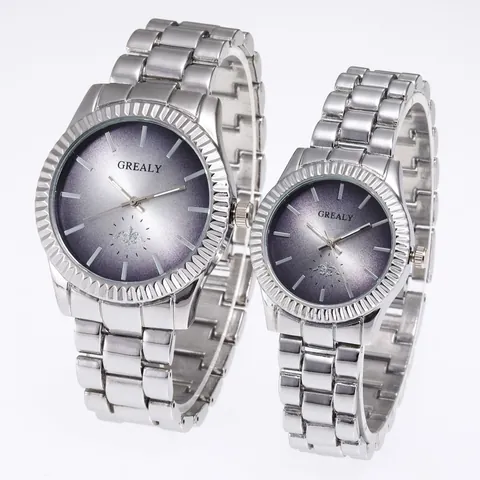 Fashion Couple Quartz Watch Set Luxury Gold Silver Alloy Steel Band Fluted Bezel Sunburst Dial Dress Wristwatch For Men Women Gift