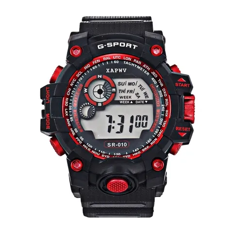 Montre de Sport Numérique LED pour Hommes Étudiants Étanche Multifonctionnelle Boîtier en Plastique Bracelet en PU Montre Électronique