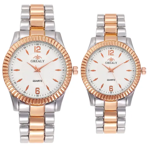 Casual Alloy Quartz Watch Couple Set With Stainless Steel Band Minimalist Analog Business Wristwatch For Men And Women