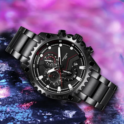 Montre à Quartz de Sport Multifonctionnelle KIMSDUN pour Hommes Bracelet en Acier Inoxydable Cuir Étanche Chronographe Lumineux