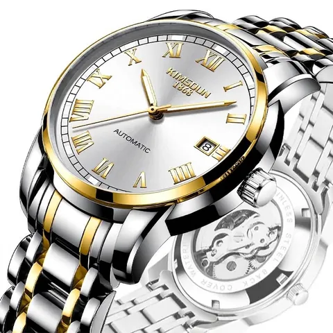 KIMSDUN Montre Mécanique Automatique de Luxe pour Homme Étanche Acier Inoxydable Business Bracelet en Cuir Calendrier