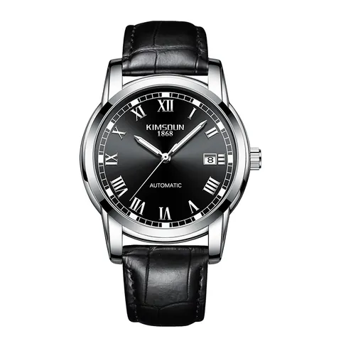 KIMSDUN Montre Mécanique Automatique de Luxe pour Homme Étanche Acier Inoxydable Business Bracelet en Cuir Calendrier