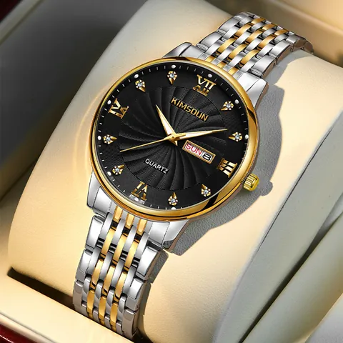 Luxe Heren Zakelijk Quartz Horloge Waterdicht Roestvrij Staal Kalender Lichtgevend Romeinse Cijfers Strass Polshorloge