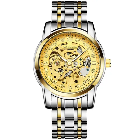 Reloj Mecánico Automático de Negocios para Hombre Esqueleto Correa de Acero Inoxidable Caja de Aleación Impermeable Luminoso