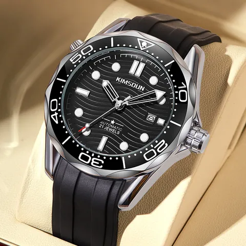 KIMSDUN Automatic Mechanical Watch for Men Diving Style Waterproof Luminous Date Silicone Band Luxury Sport Wristwatch