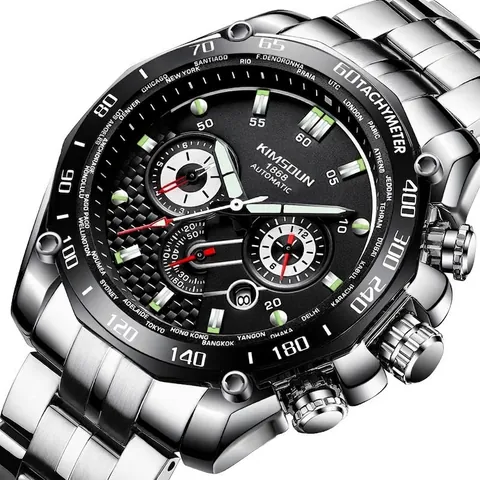 KIMSDUN Herren Automatische Mechanische Uhr Mode Sport Wasserdicht Leuchtend Multifunktion Edelstahl Luxus Armbanduhr