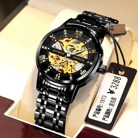 KIMSDUN Men's Automatic Mechanical Watch Double-Sided Skeleton Luxury Waterproof Stainless Steel Luminous Business Wristwatch