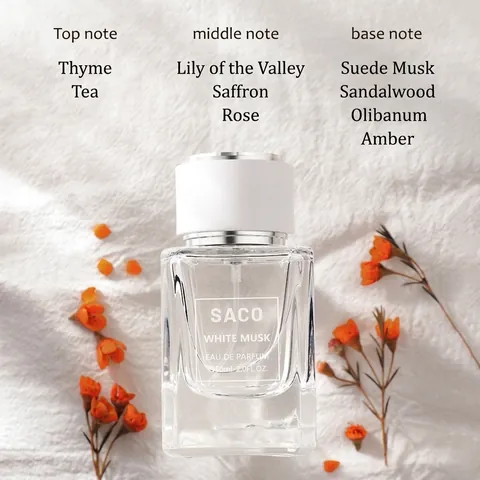 SACO Λευκός Μόσχος Eau De Parfum Για Άνδρες Και Γυναίκες 60ml Ξυλώδες Λουλουδάτο Άρωμα Μακράς Διαρκείας Κομψό Σπρέι Γυάλινο Μπουκάλι