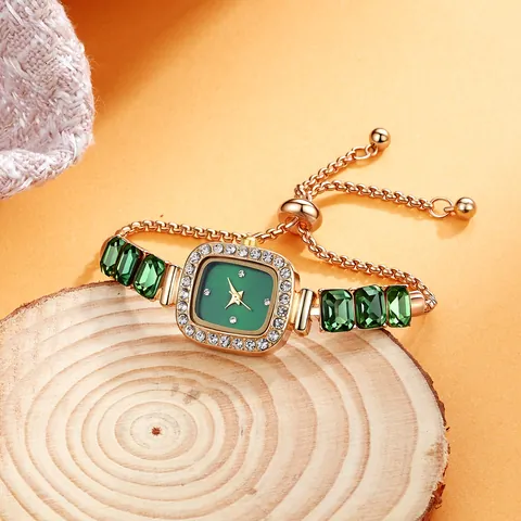 Women Luxury Retro Mini Square Quartz Watch Rhinestone Bezel Gold Chain Strap With Rectangular Artificial Crystal Gem Watch