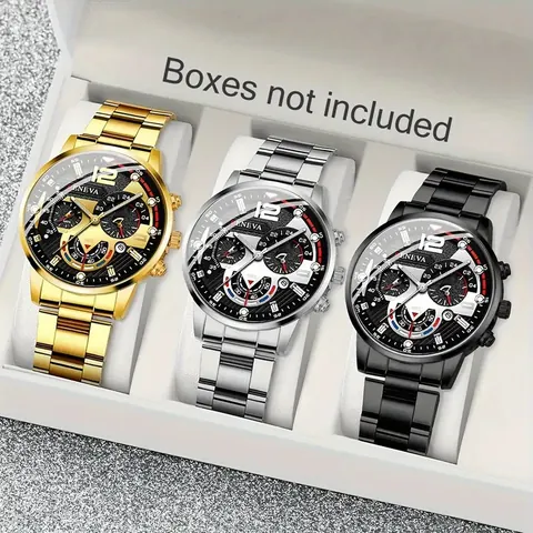 Men Business Sport Quartz Watch Stainless Steel Band Luminous Pointer Big Number 12 Calendar Luminous Analog Wristwatch