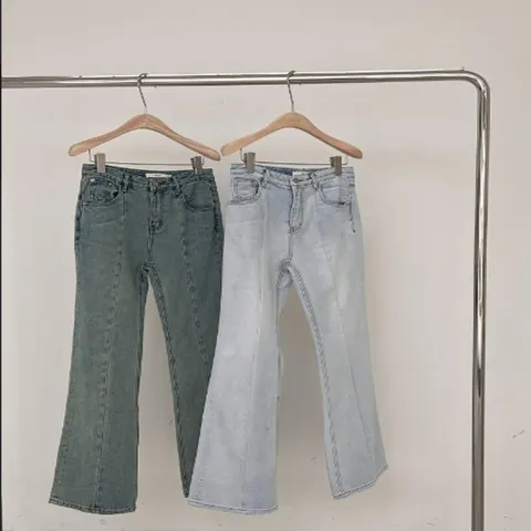 Pantaloni Jeans a Zampa Donna Vintage Vita Alta Retro Pantaloni Denim Casual Slim Fit Pantaloni Lunghi Tinta Unita Blu Verde
