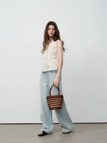 Jeans à Jambe Droite à Taille Haute pour Femmes Pantalon en Denim 100% Coton Lavé à Jambe Large Printemps Été Décontracté