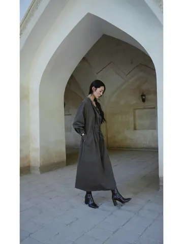 Elegante Vestido Maxi de Camisa Algodón Manga Larga Color Sólido Lazada Vestido Vintage Ropa de Mujer Para Diario Fiesta Vacaciones