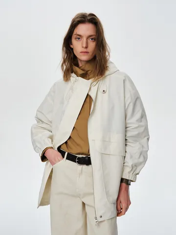 Cortavientos de Exterior para Mujer Tres-Proof Impermeable Cortavientos con Capucha Casual Longitud Media Ropa de Abrigo Poliéster Top Suelto