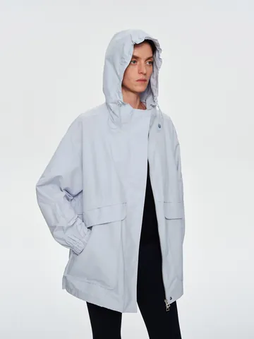Cortavientos de Exterior para Mujer Tres-Proof Impermeable Cortavientos con Capucha Casual Longitud Media Ropa de Abrigo Poliéster Top Suelto