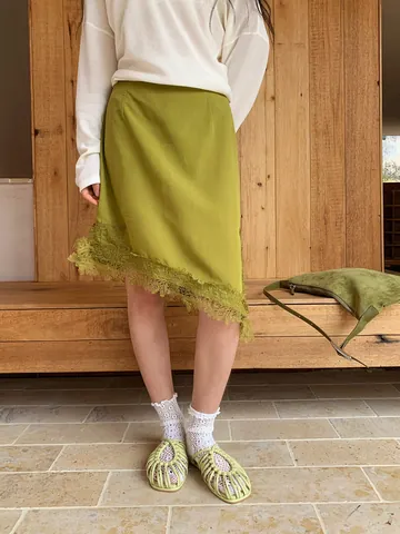 Falda Asimétrica de Encaje para Mujer Mezcla de Liocel Viscosa Satén Talle Alto Abertura Falda Midi para Fiesta Casual Elegante