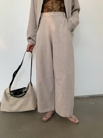 Women Fashion Casual Sickle Sweatpants High Waist Wide Leg Heathered Cotton Blend Leisure Pants For Spring Autumn