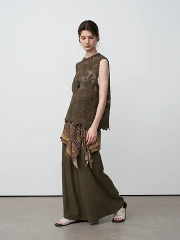 NEIHE Lyocell Linen Wide Leg Pants Women Summer High Waist Drape Casual Loose Culottes Ancient Ink Dyeing Style Bottom 258288