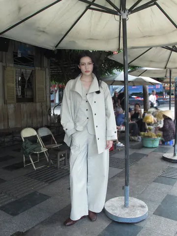 Women Old Money Style Minimalist Cotton Blend Wide Leg Pants High Waist Loose 3D Pocket Casual Full Length Trousers
