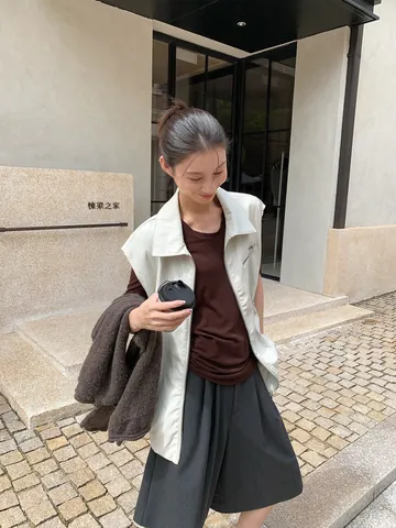 Women's Casual PU Leather Vest With Lace Lining Sleeveless Jacket Moto Style Lapel Loose Fit Waistcoat Streetwear Outwear