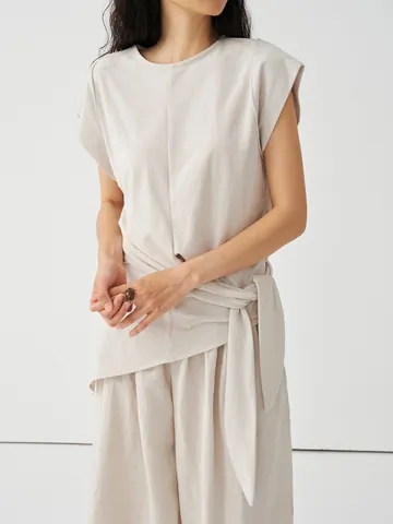 Women Minimalist Irregular Flutter Sleeve Lace-Up Knit T-Shirt Casual Solid Color Sleeveless Top