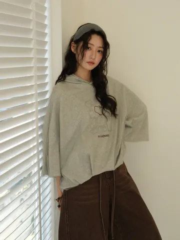 Women's Korean Style Oversized Hooded Sweatshirt Cotton Splicing Apple Print Long Sleeve Top For Casual Daily Wear Spring Autumn