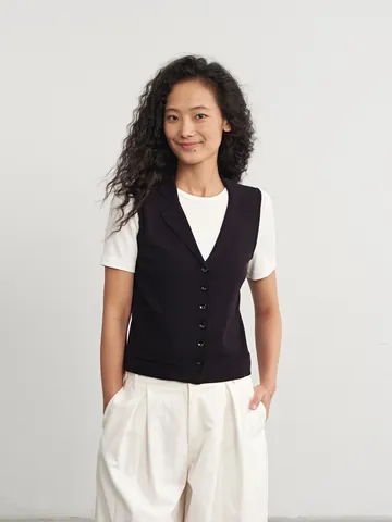 Damen Polo Kragen Faux Zwei Stück Strick Top Patchwork Weste Stil Knopfleiste Kurzarm Pullover Lässig Preppy Ästhetik Polyester Baumwolle Strickwaren