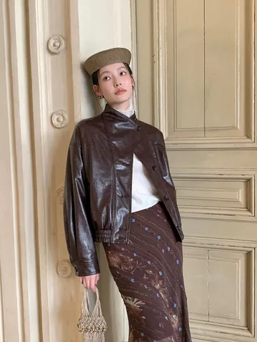 NEIHE Falda Midi de Sirena con Estampado Floral de Corte Sesgado Vintage para Mujer Otoño Cintura Alta Elegante Falda Larga Retro