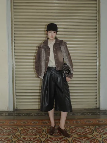 Women Soft PU Leather Cotton Blend High Waist Cropped Wide Leg Pants Chic PU Culottes Autumn Fashion Slimming Trousers With Belt