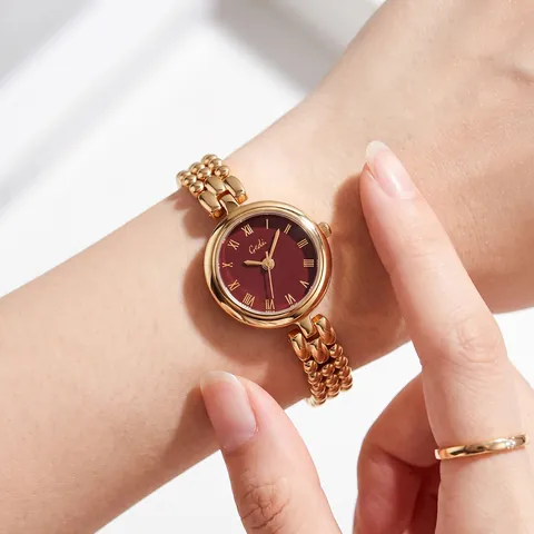 GEDI Vintage Women Quartz Watch Alloy Multi-row Bead Chain Bracelet Watch Roman Numerals Dial Waterproof Elegant Ladies Wristwatch