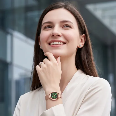 GEDI Damen Quadratische Quarzuhr Minimalistisches Weißes Zifferblatt Milanaise Mesh Armband Wasserdicht Elegant Büro Pendler Armbanduhr