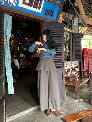Women Vintage Old Money Style Fake Two Piece Skirt Pants High Waist Wide Leg Suit Culottes Gray Green Coffee Bottom