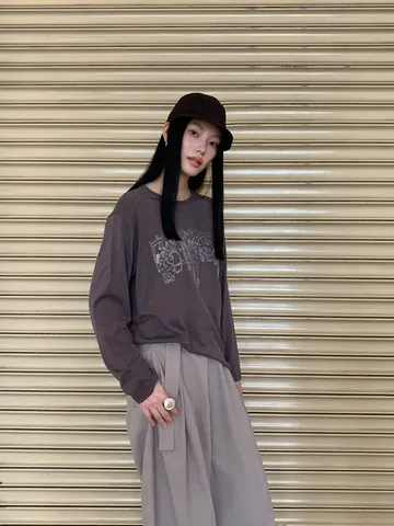 Damen Tencel Baumwolle Bestickt Langarm T-Shirt Mit Schal Locker Lässig Rundhals Figur Muster Herbst Oberteil