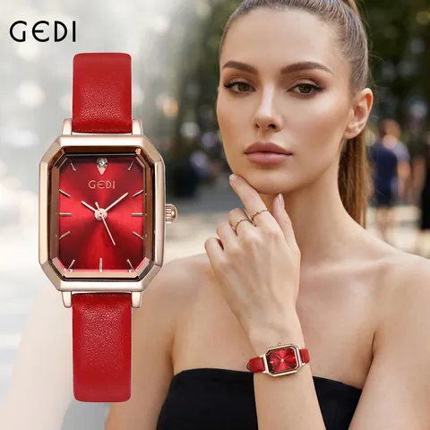 Vintage Square Dial Quartz Watch For Women Rose Gold Rhinestone Inlaid Waterproof Leather Strap Rectangular Wristwatch Casual Gift