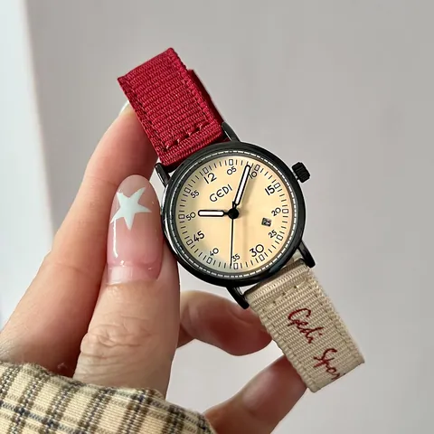GEDI Fashion Quartz Watch for Women Men Couple Luxury Waterproof Analog Date Nylon Fabric Strap Casual Wristwatch Student Gift