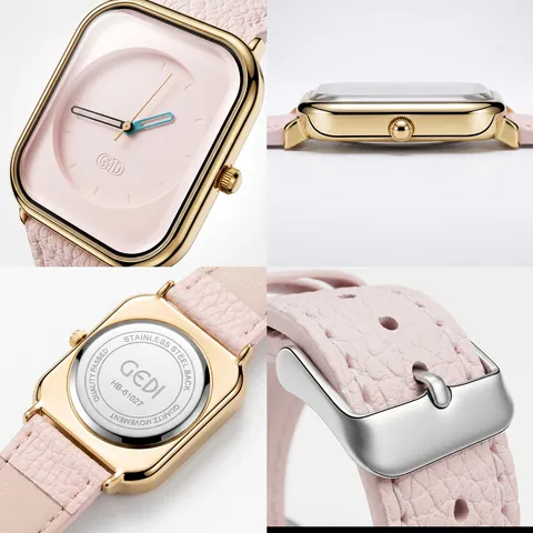 GEDI Women's Square Quartz Watch Minimalist Light Luxury Stainless Steel Case Microfiber Leather Strap Waterproof Wristwatch