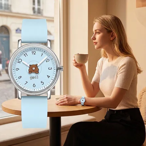 Cartoon Bear Dial Kids Quartz Watch Soft Silicone Strap Waterproof Shockproof Student Girls Analog Wristwatch